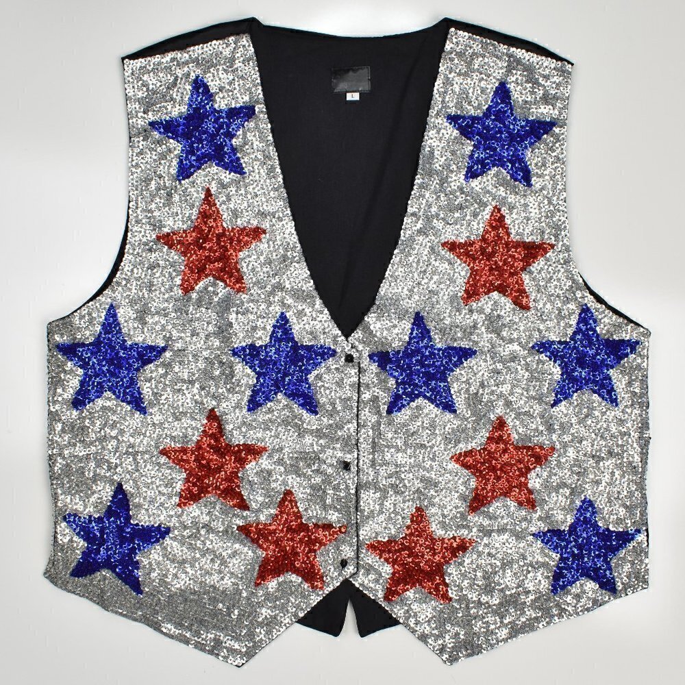Vintage Sequin Star Vest L - Picture 1 of 6